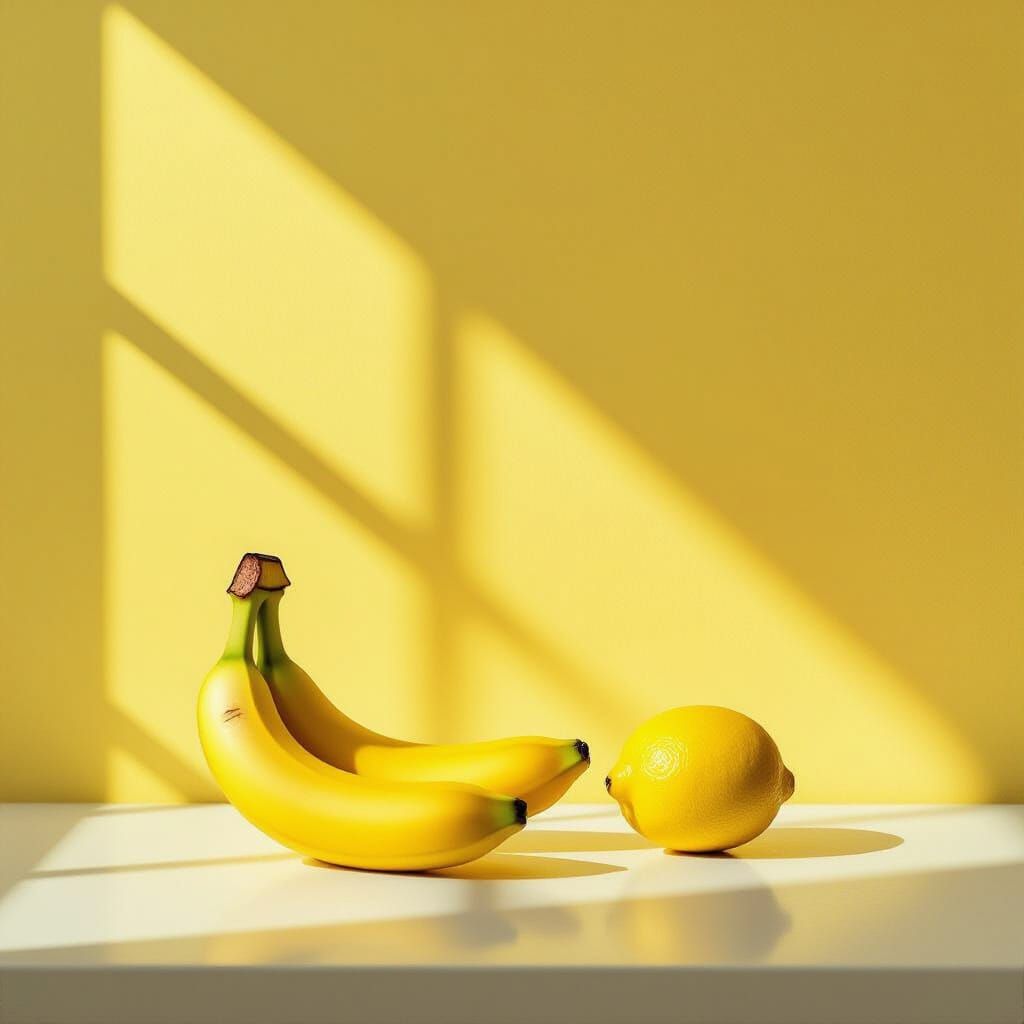 Minimalist Yellow Still Life with Banana and Lemon