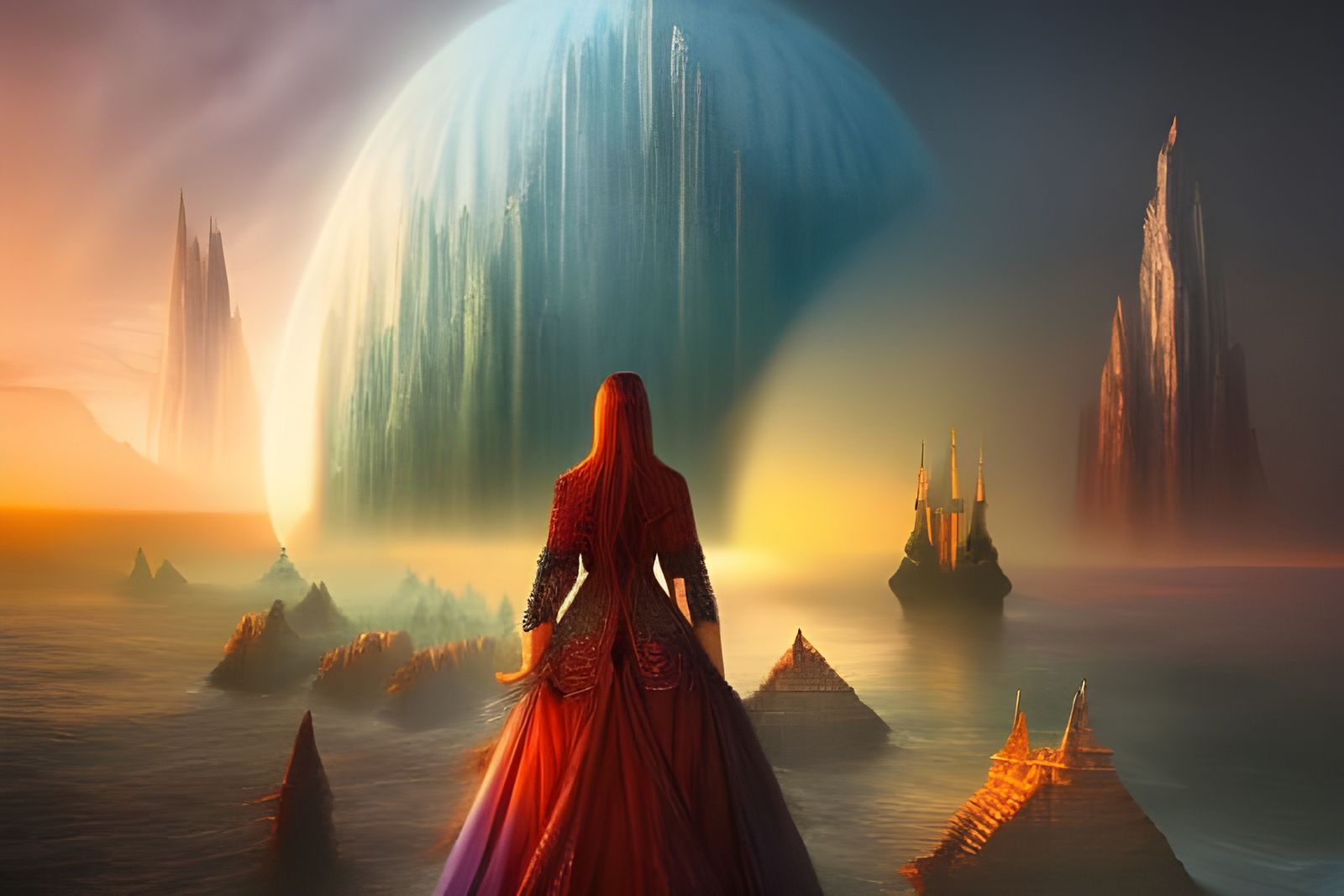 Ethereal Submarine Elvish City in Pastel Colors