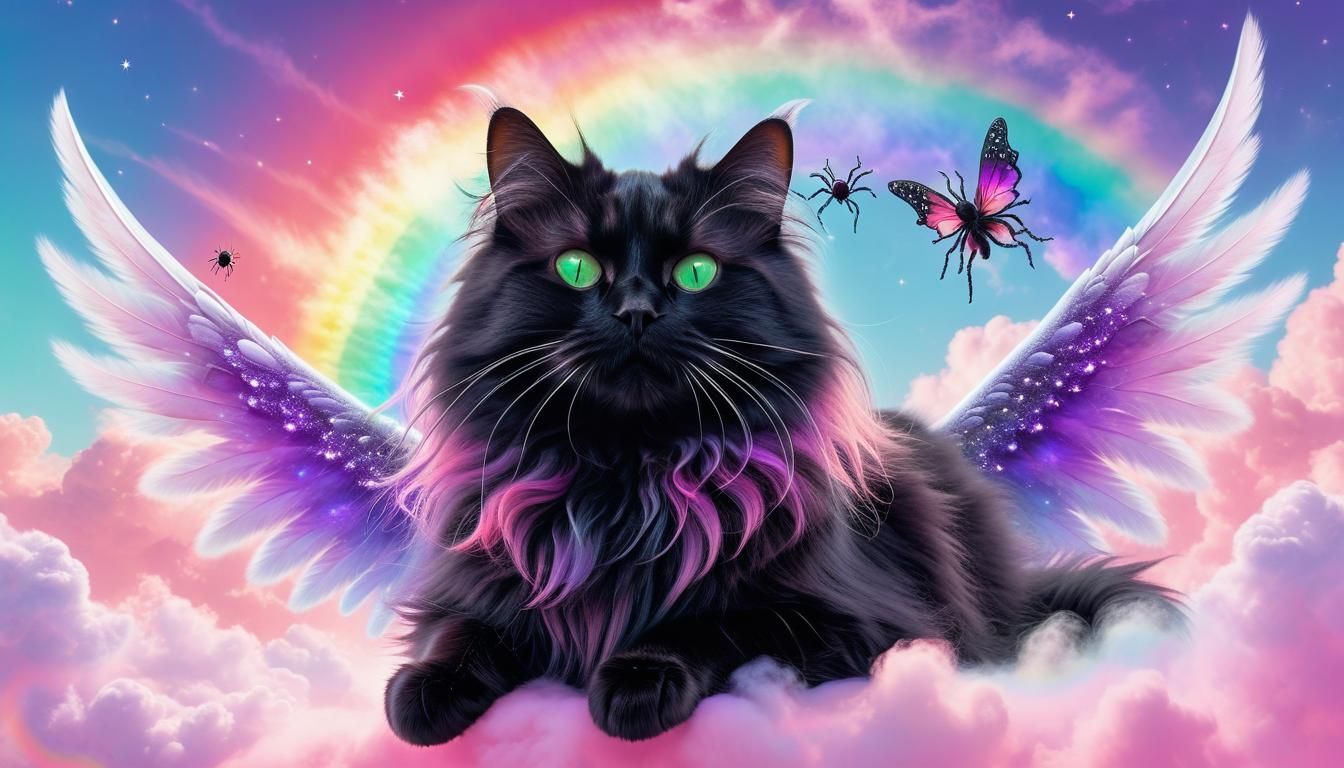 Angel Cat in Pastel Sky, Ethereal Fantasy Art
