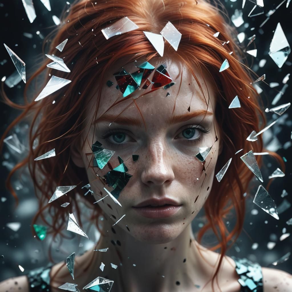 Shattered Glass Redhead in Dark Fantasy Style