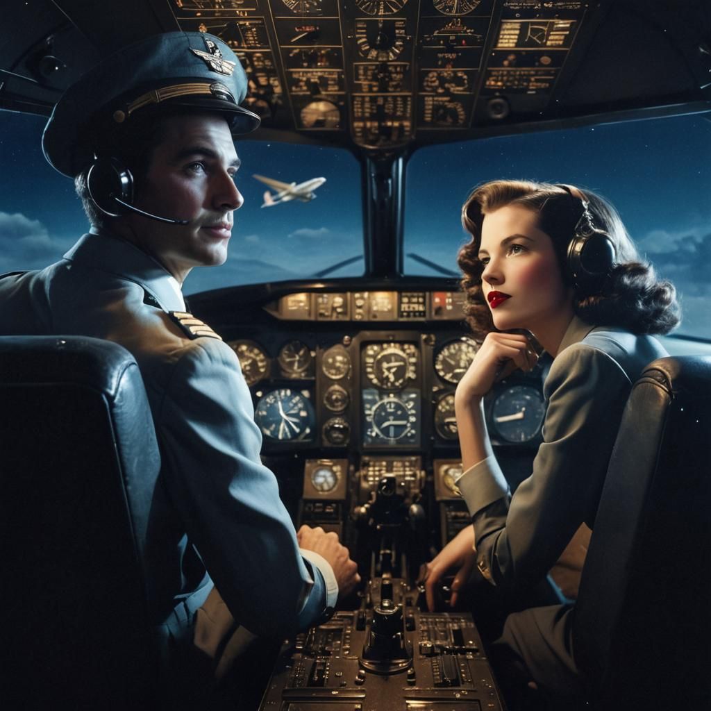 1940s Airline Pilots in Vintage Cockpit