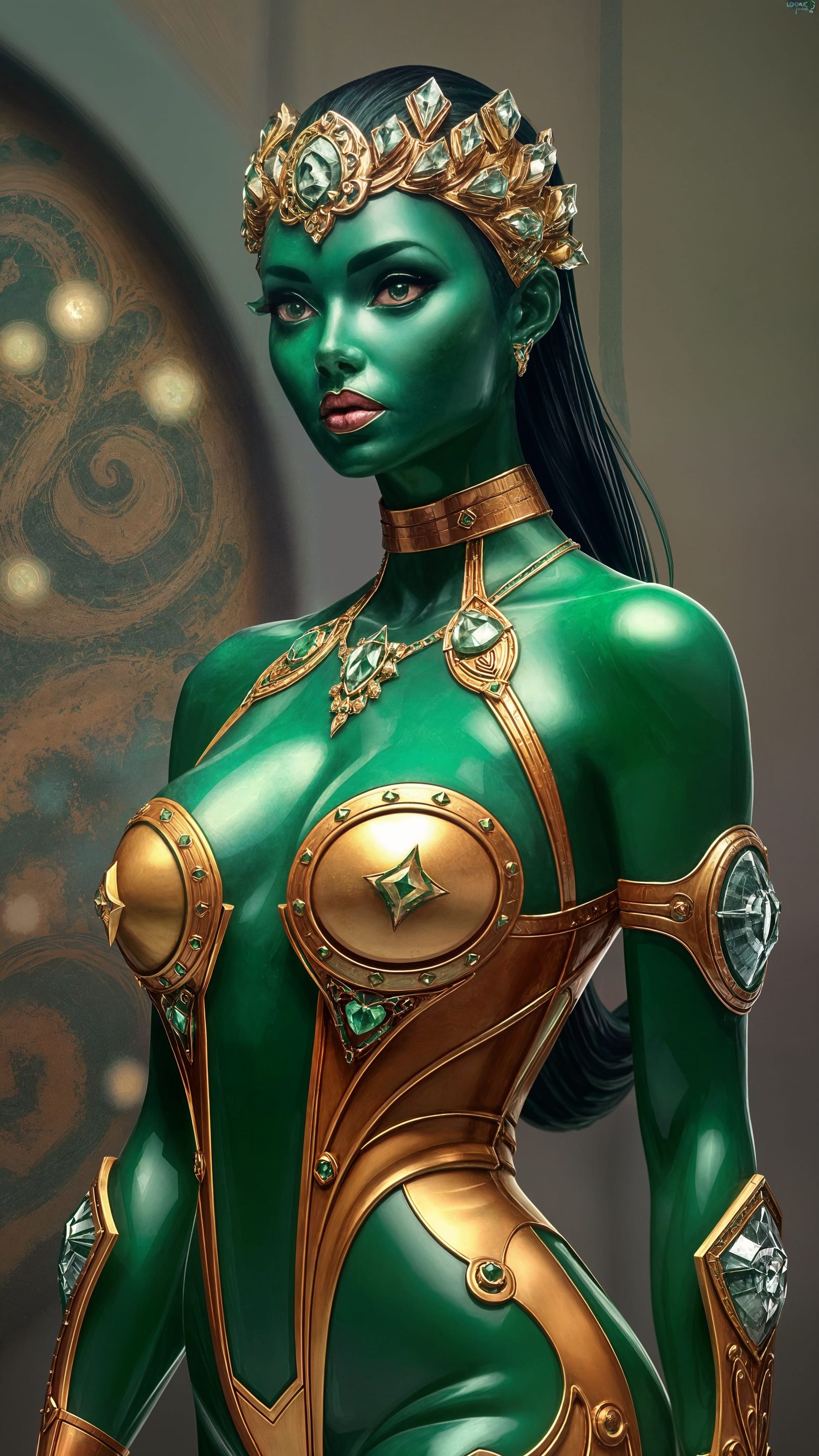 Cyberpunk Goddess Adorned in Gold and Diamonds