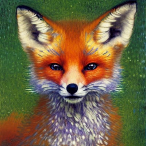 Chibi Fox Oil Painting in Ornate Style