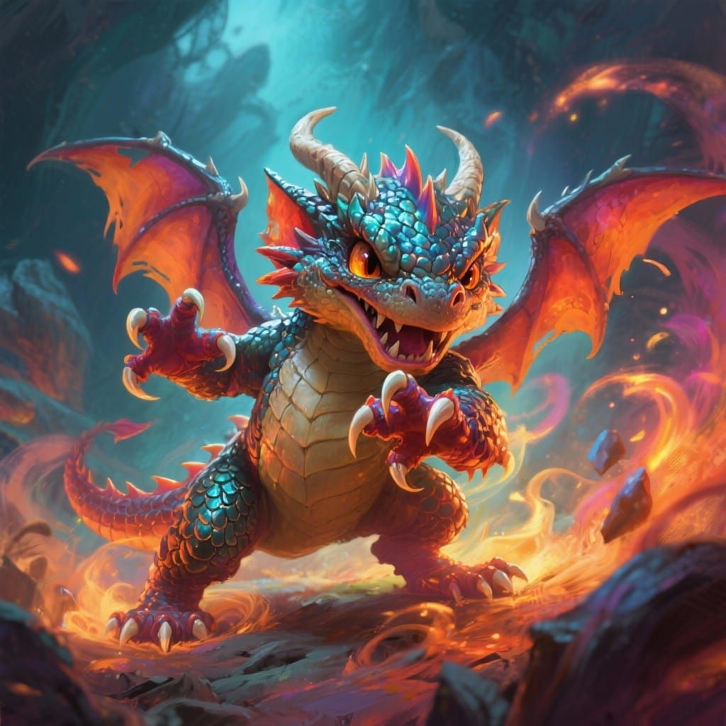 Fierce Baby Dragon Battle in Mystical Aura