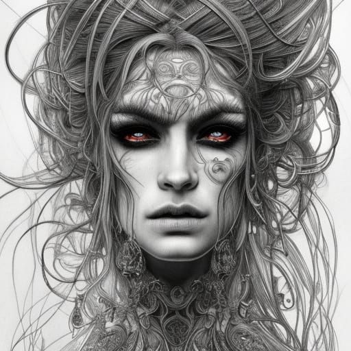 Furious Woman: Detailed Pencil Sketch in Dark Fantasy Style