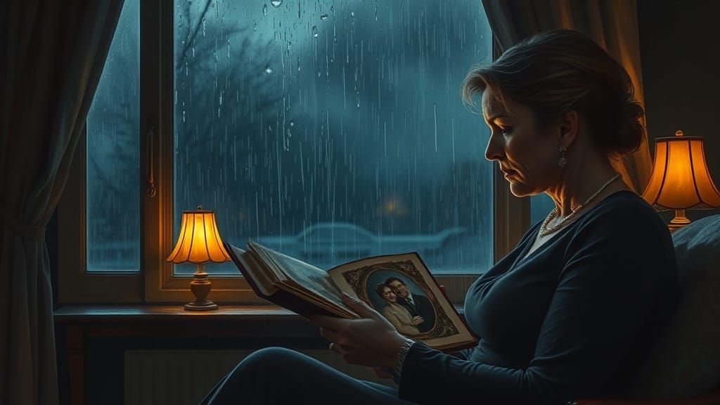 Melancholic Woman Remembers Parents on Rainy Night