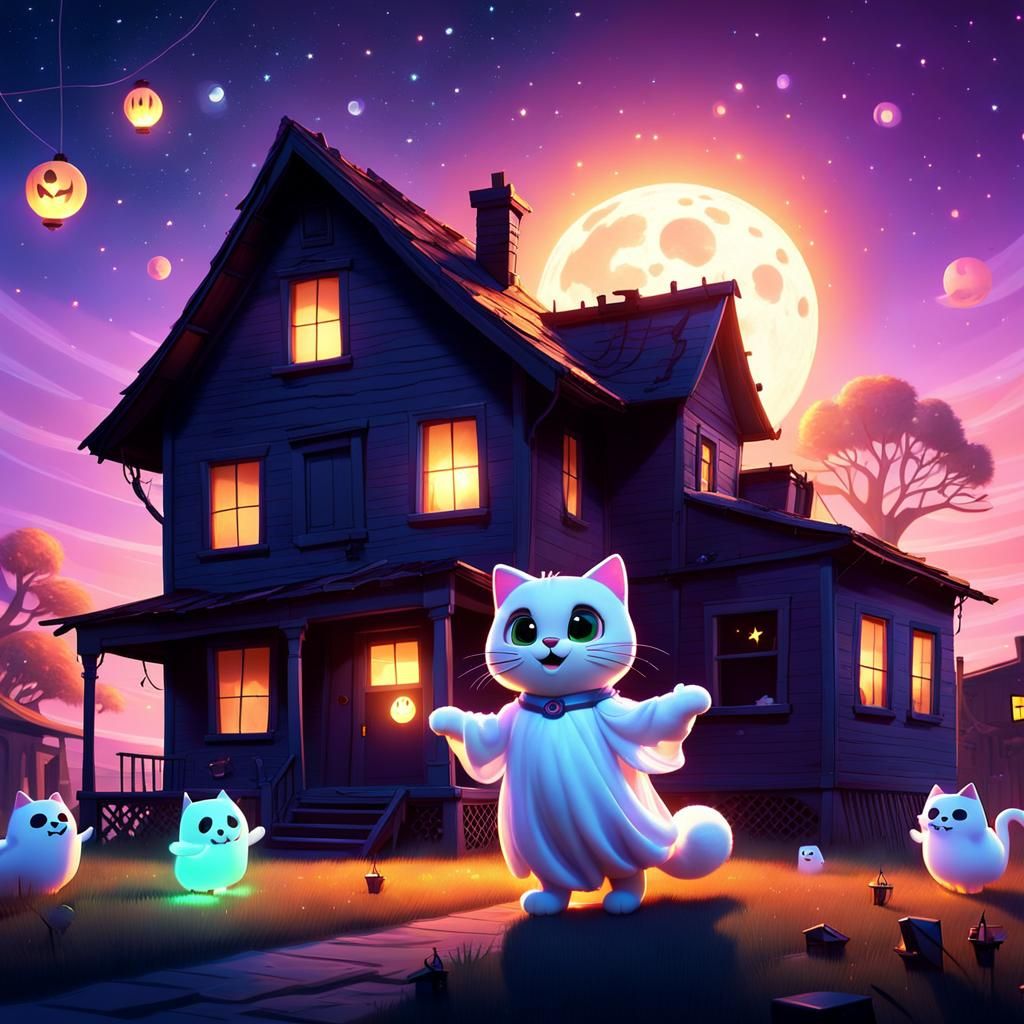 Cute Ghost Girl in Pixar-Style Digital Art