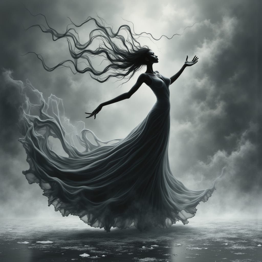 Flamenco Fairy Dancing on Frozen Lake in Winter Wonderland