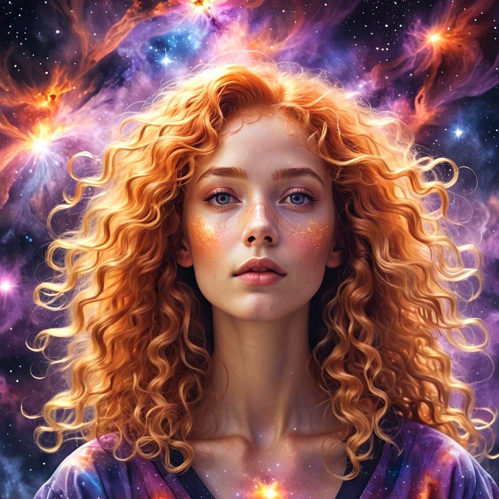 Ethereal Woman in Nebula: a Cosmic Illustration