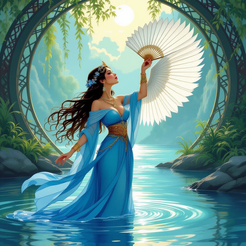 Sorceress Calls Sky Help: Mucha-Inspired Art