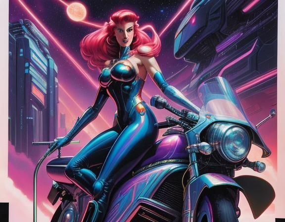 Chrome Dragon Rider in Retro Cyberpunk Space