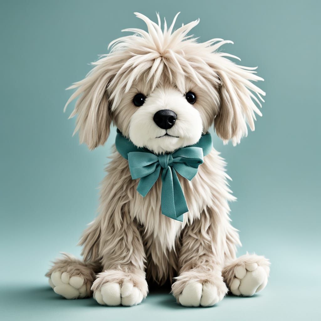 Whimsical Shaggy Plush Dog in a Dreamy Watercolor Style