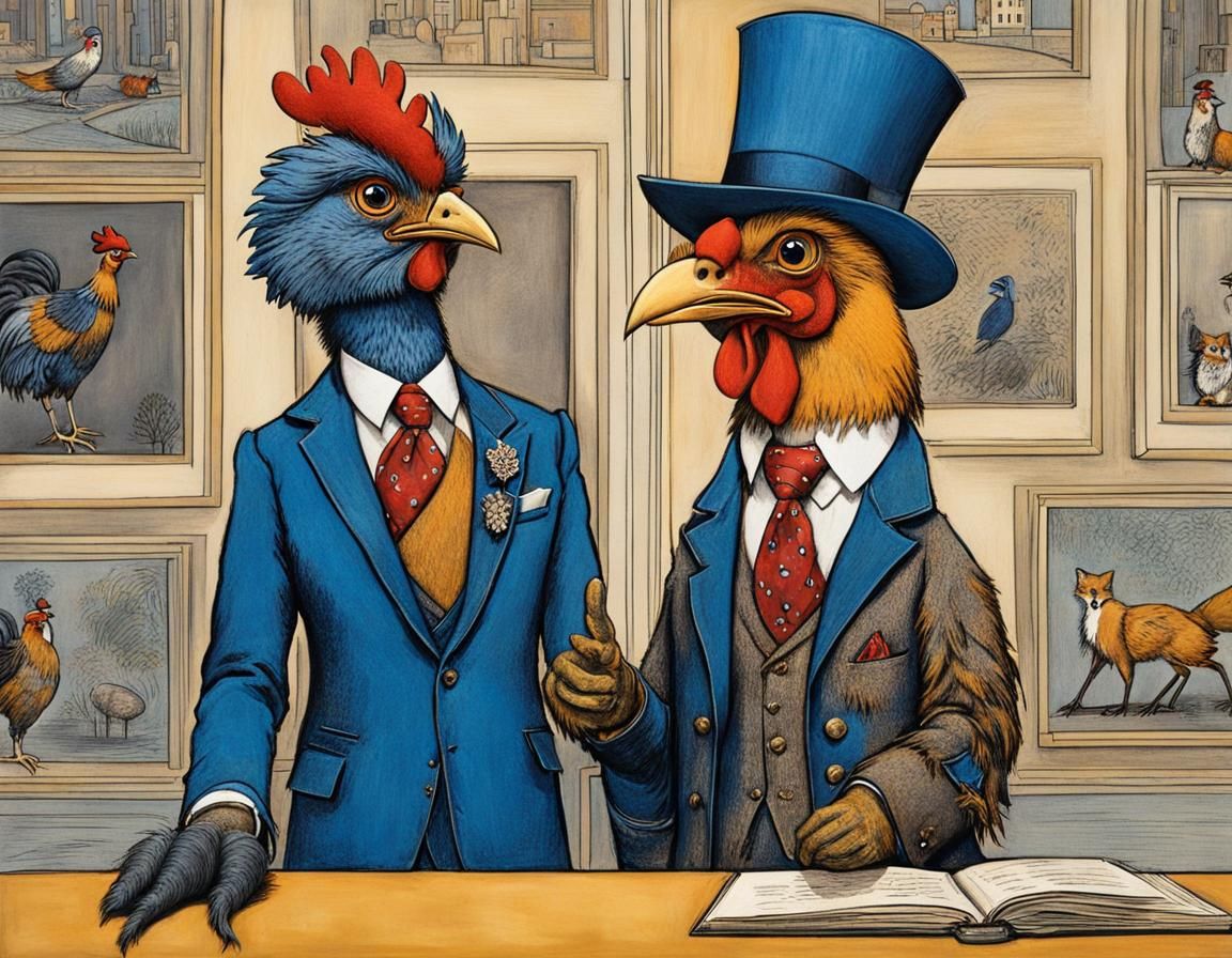 Chicken wearing an Armani suit with a flashy tie interviewing for a job #2