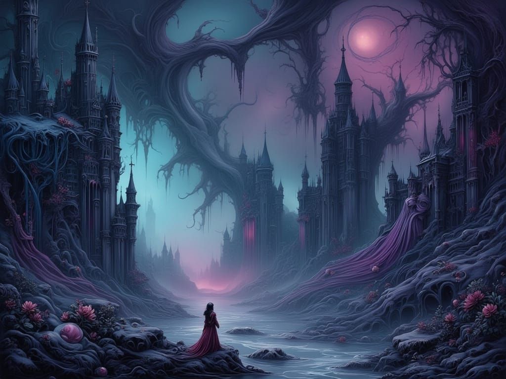 Colossal Titans Silhouetted in Mystical Aurora