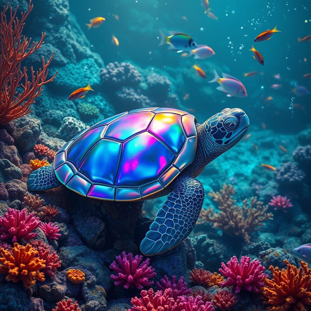 Majestic Turtle in Ethereal Oceanic Realm