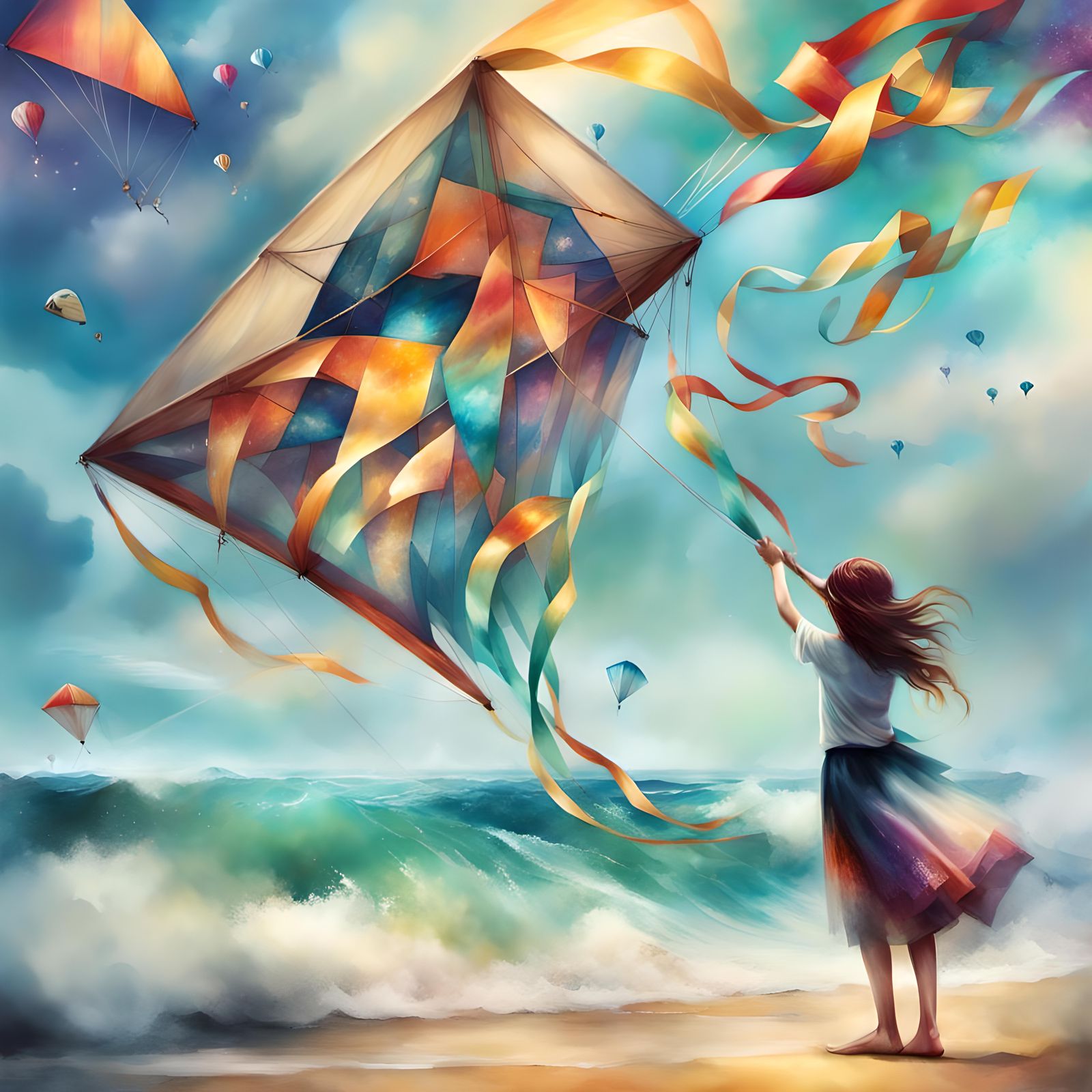 Kite flies high in the sky