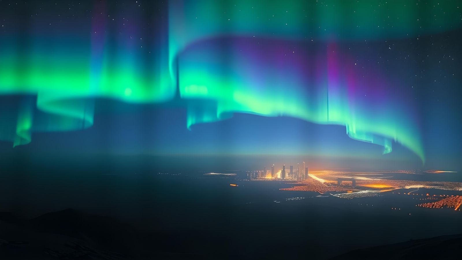 Dystopian Alien Landscape with Ominous Aurora Sky