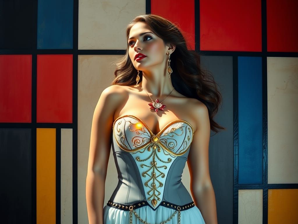 Voluptuous Goddess in Piet Mondrian Style