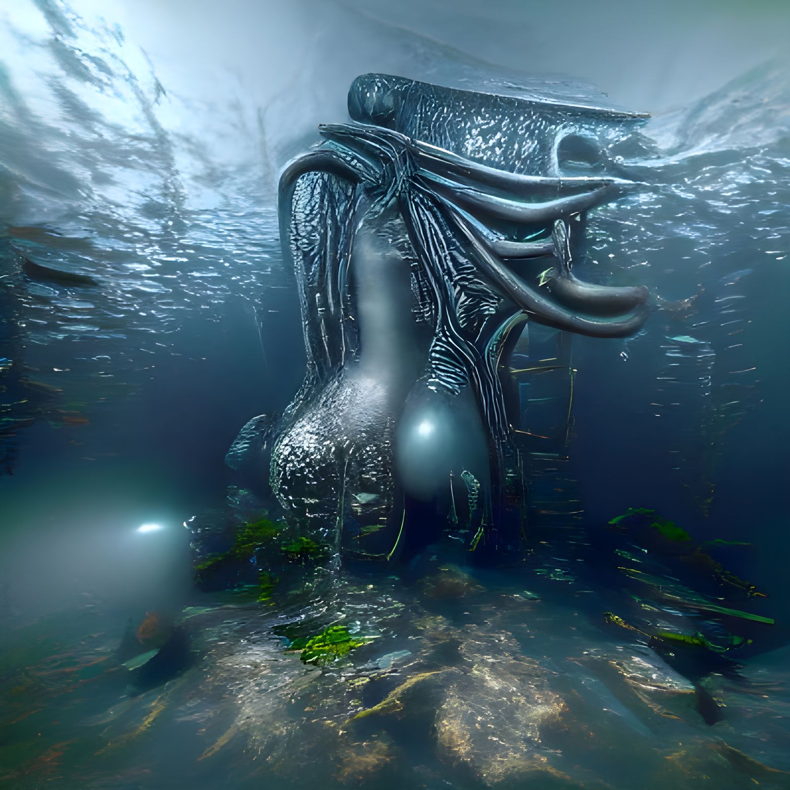 Colossal Leviathan in Ocean: Lovecraftian Horror