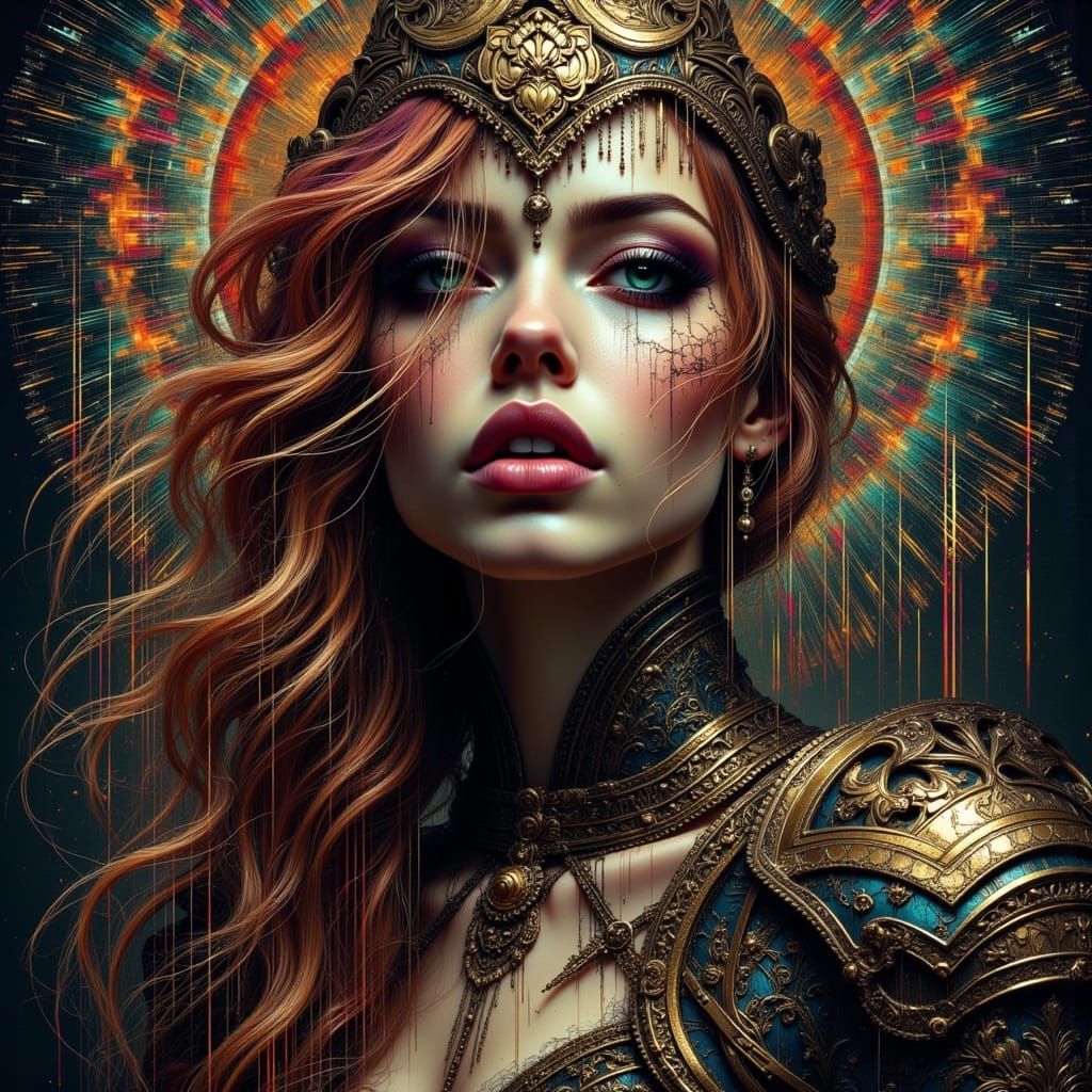 Glitch Art Portrait of Freya, Viking Goddess