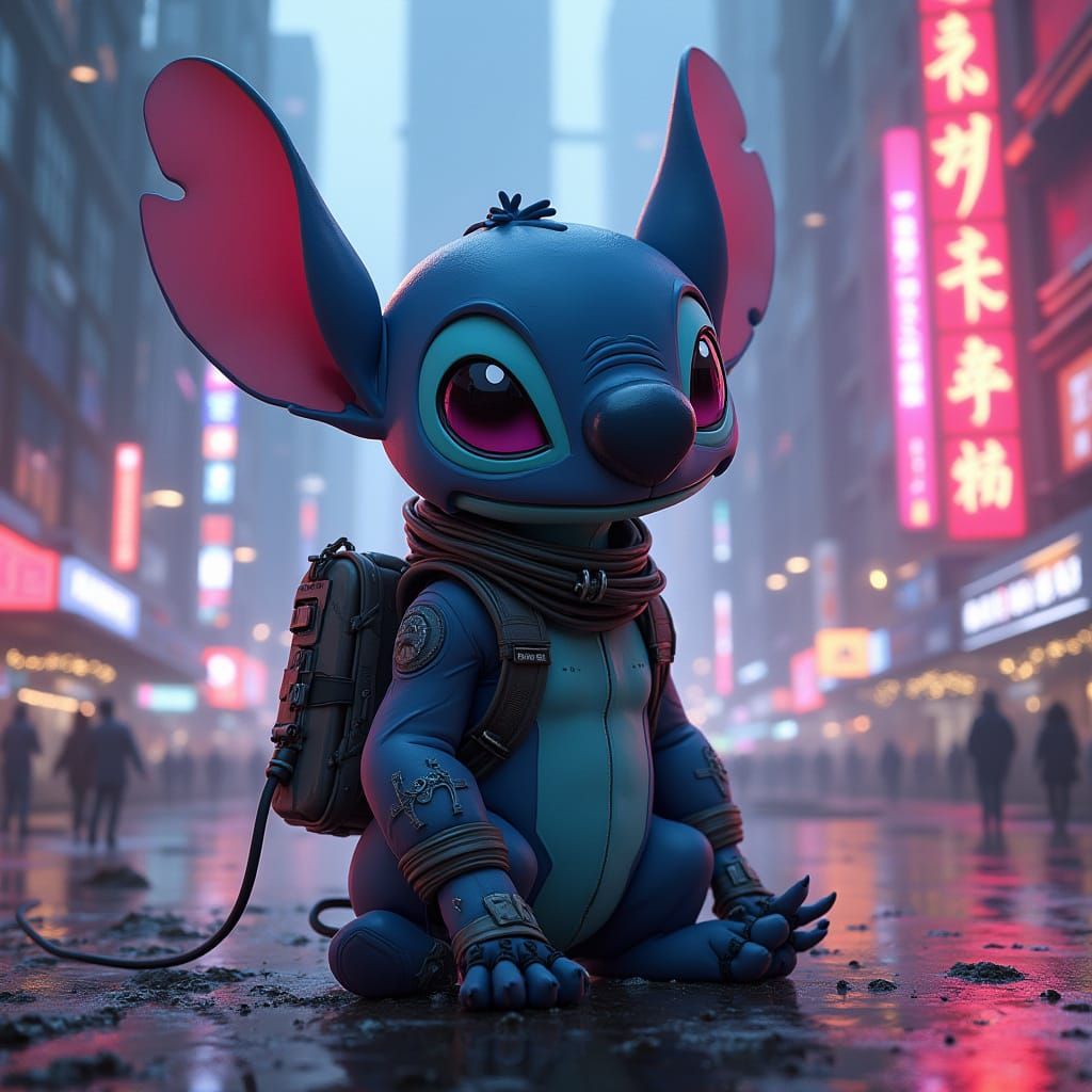 Stitch Ventures Into a Lo-Fi Futuristic Cityscape