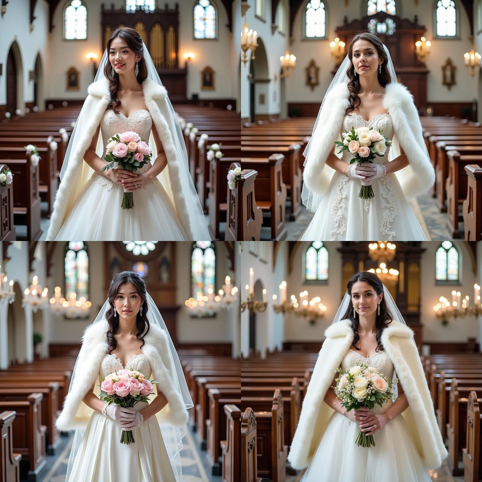 Radiant Bride in Lace Gown with Bouquet