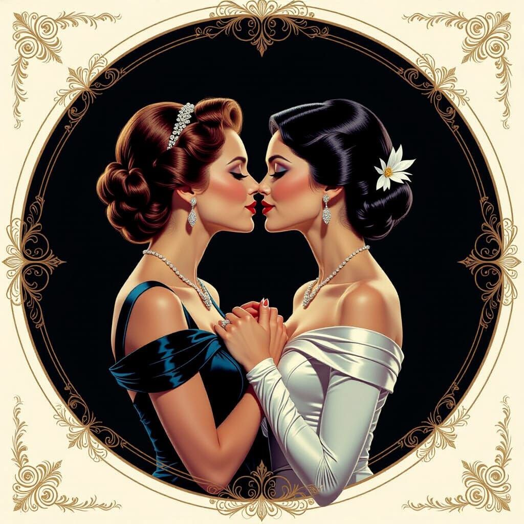 Elegant Kiss on Black Velvet, Hyperrealistic 3D