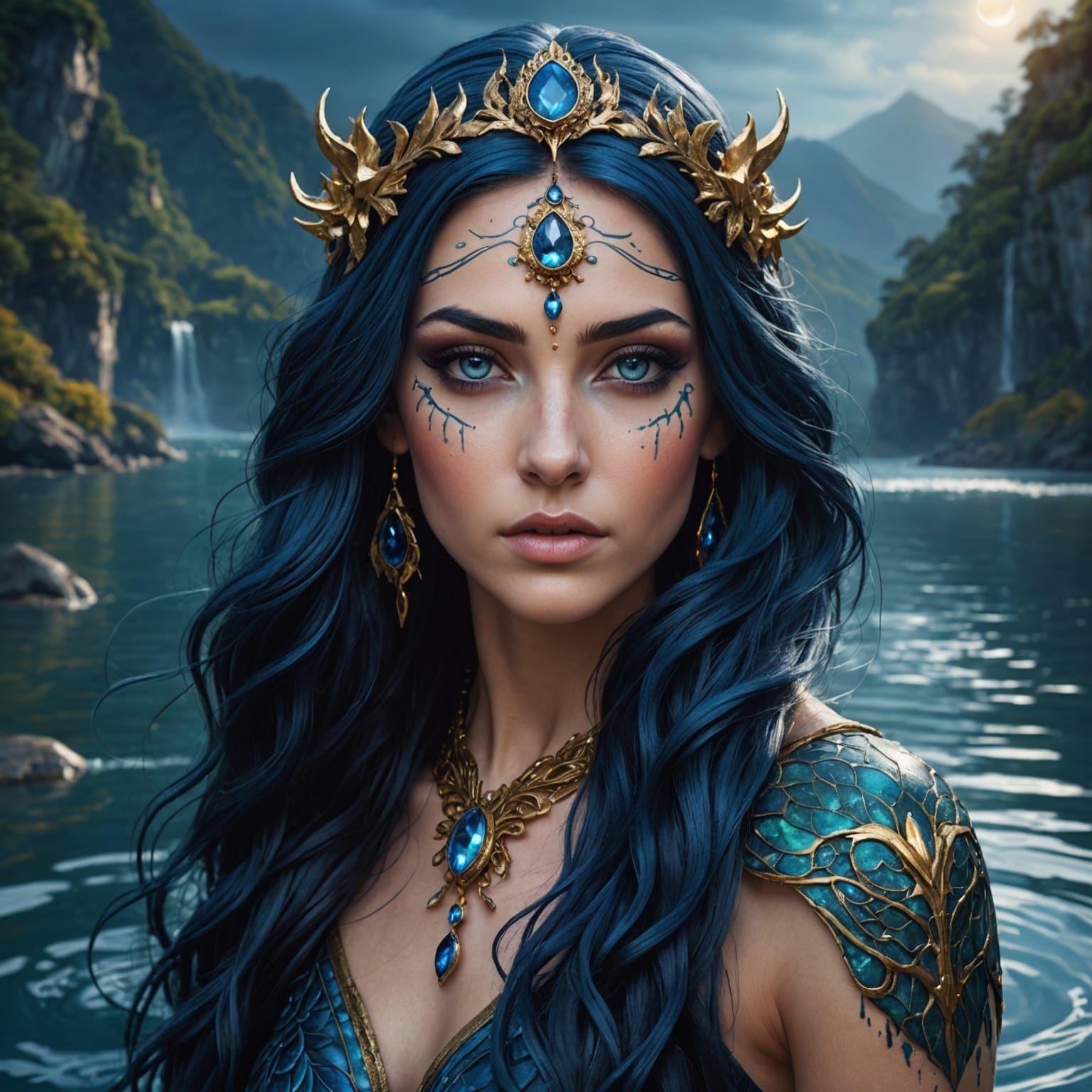 Beautiful Water Nymph with Midnight Blue Hair