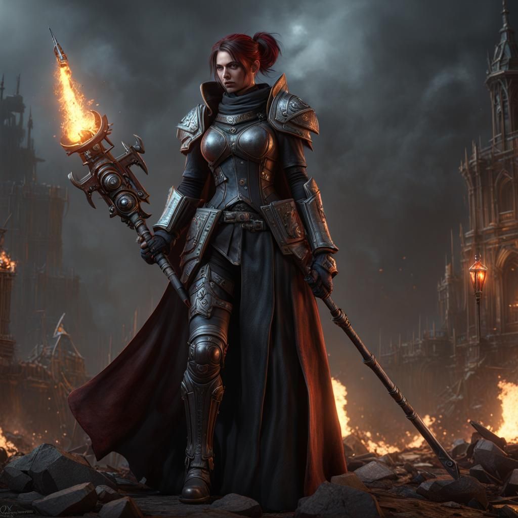 Warhammer 40K Inspired Woman with Staff in CG Style