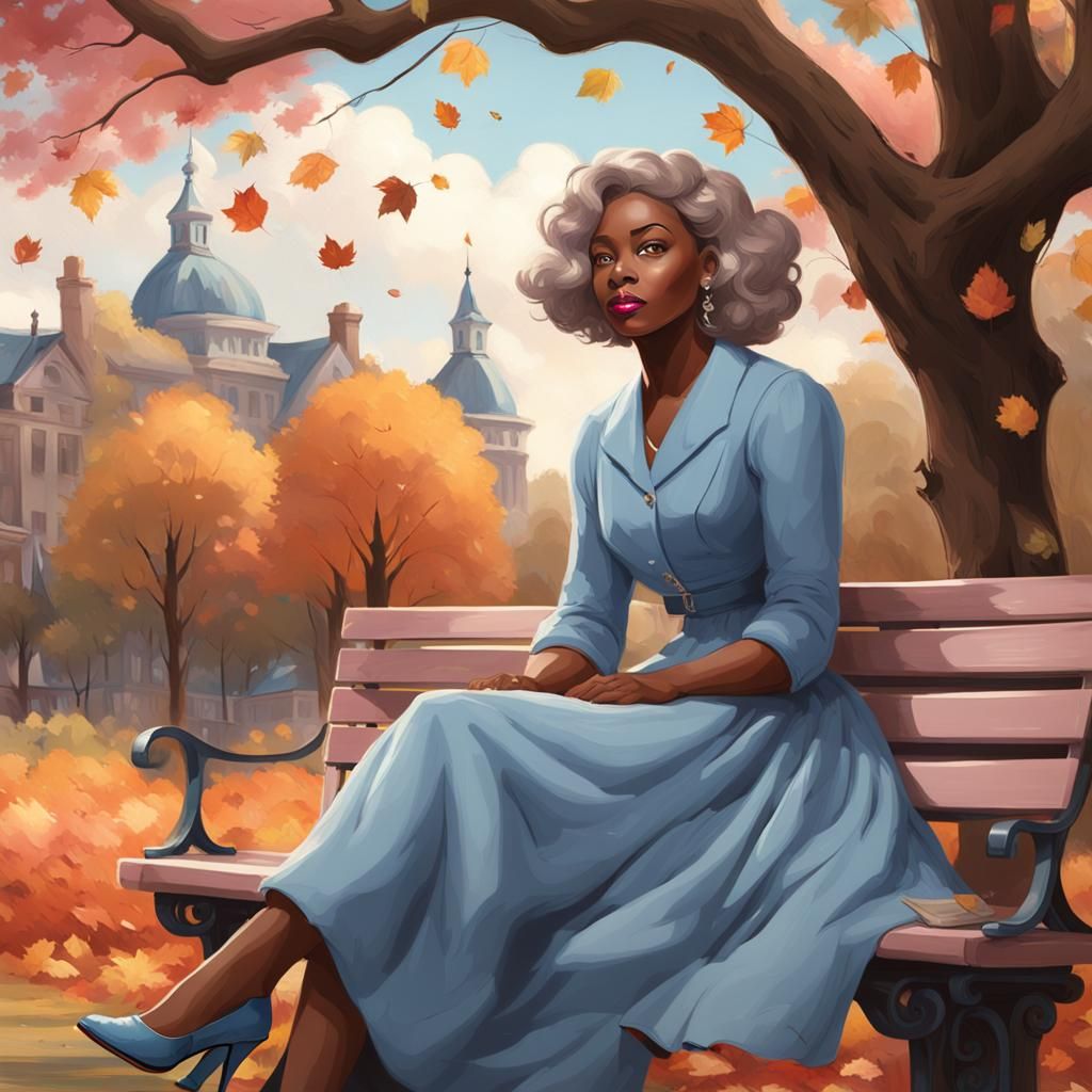 Black Woman Portrait in Autumn Park, Hyperdetailed Art