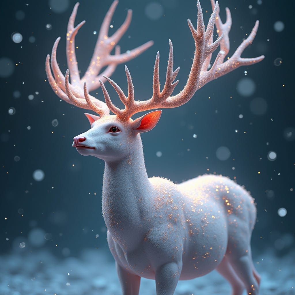 Pearlescent Albino Stag in Enchanted Snowy Landscape