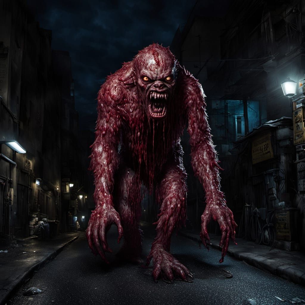 Bleeding Monster in Dark Street