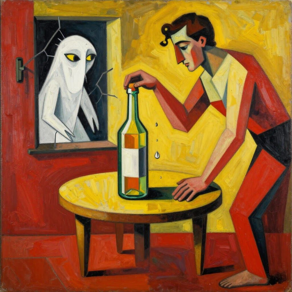 Cubist Masterpiece: Mystic Man and Abstract Monster