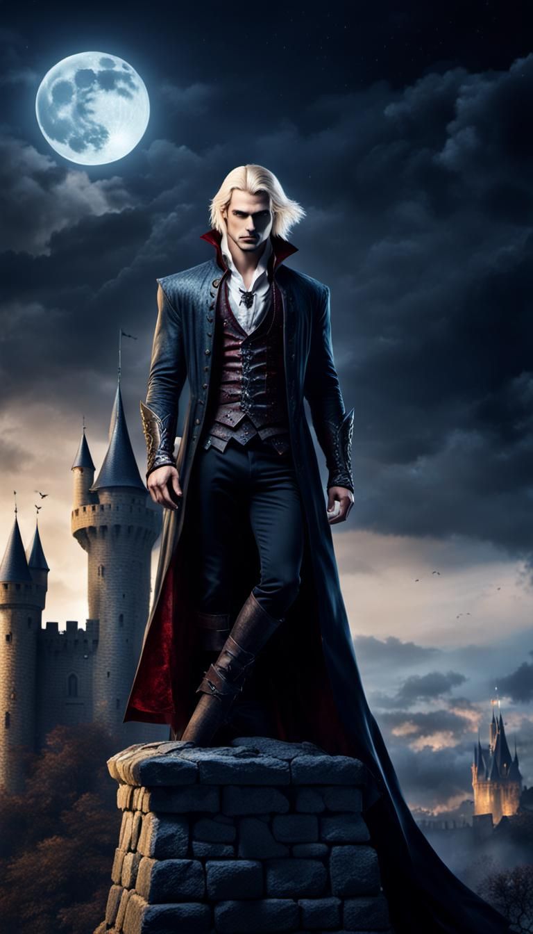 Moonlit Vampire on Castle Tower