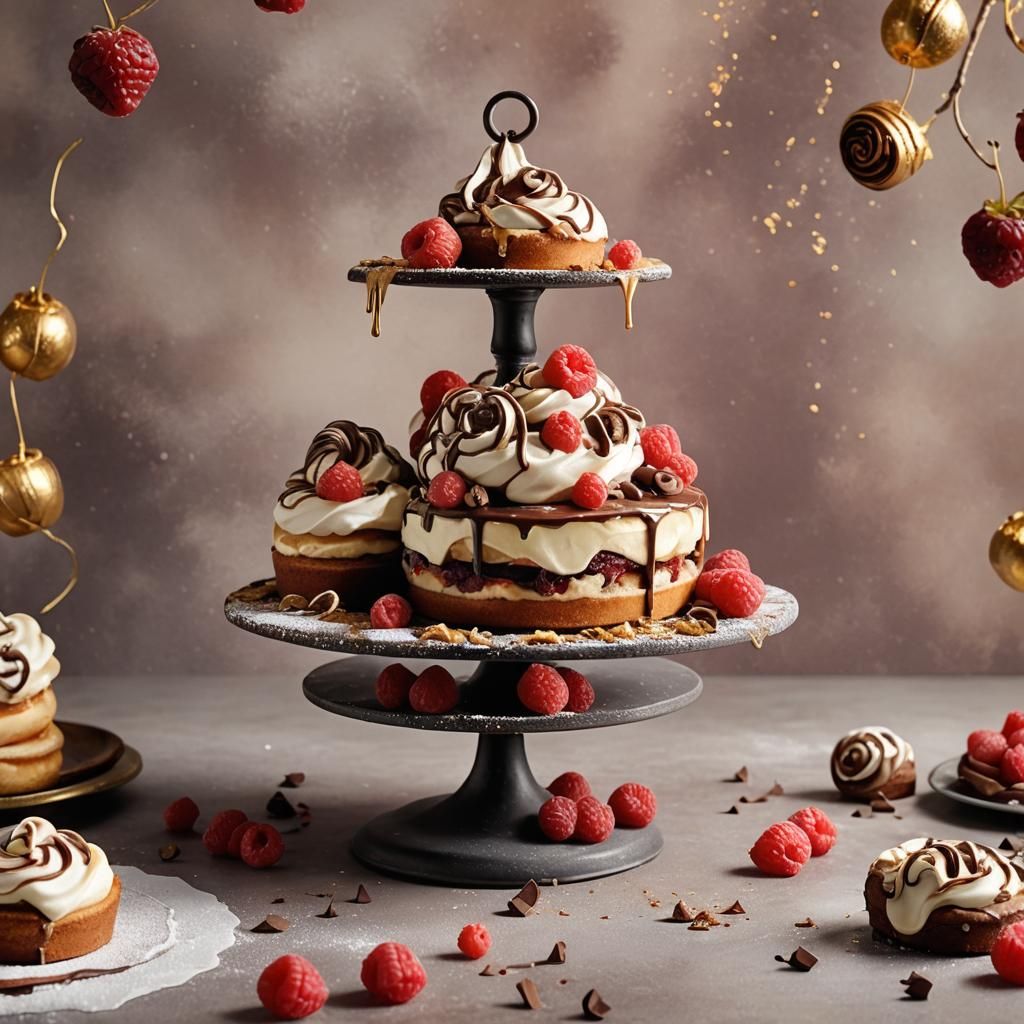 Tiered Dessert Stand in Hyper-Realistic Food Art