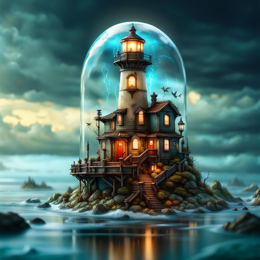 lighthouse under glass
