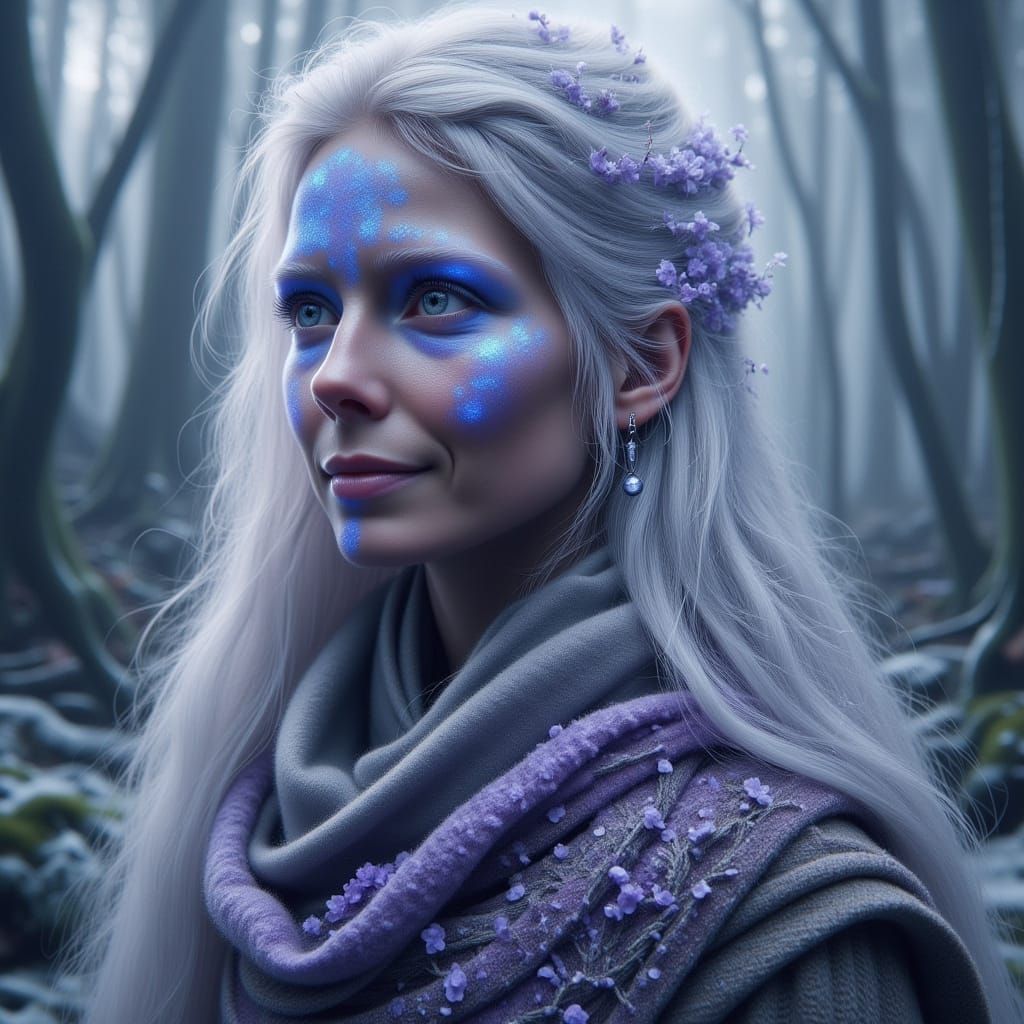 Mystical Lavender Figure in Nordic-Inspired Digital Art