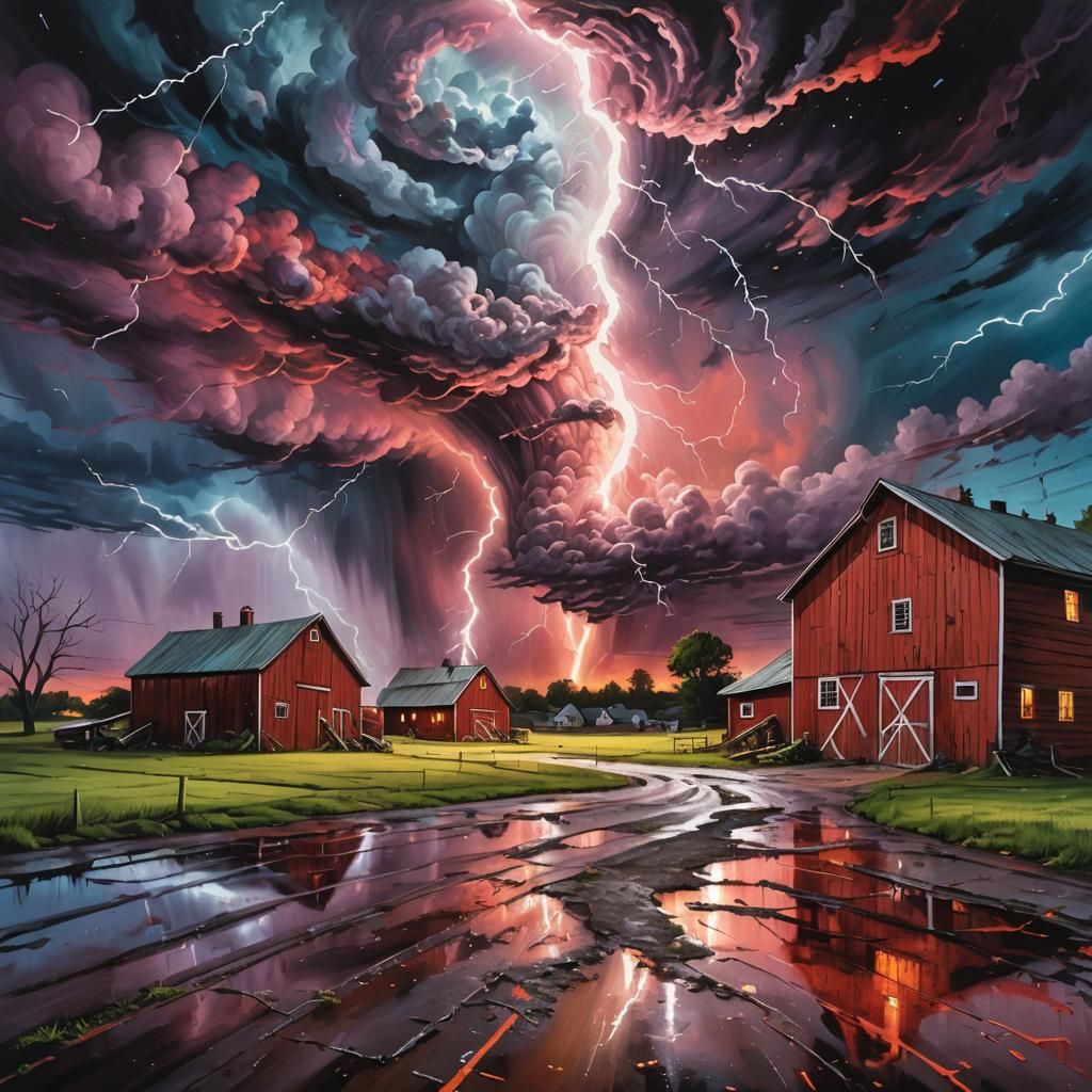 Tornado at Night: Graffiti Art Landscape