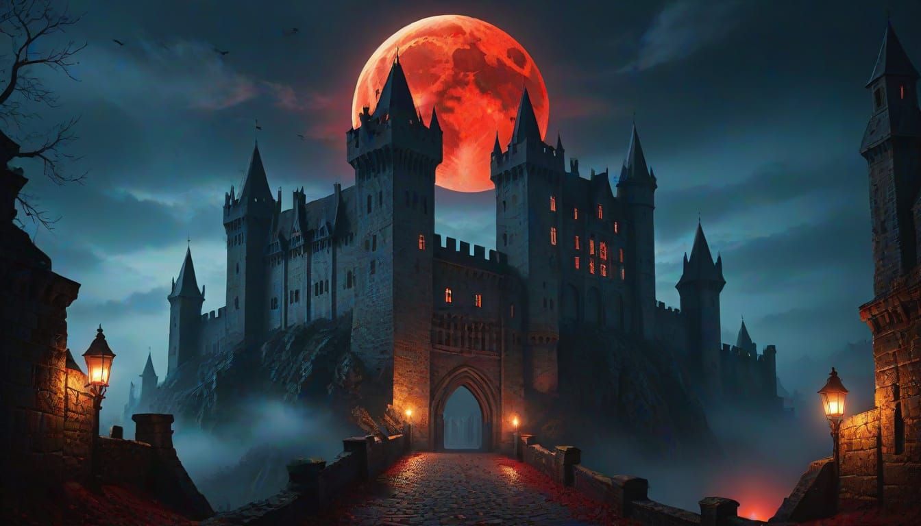 Countess Dracula's Castle Under Blood Moon