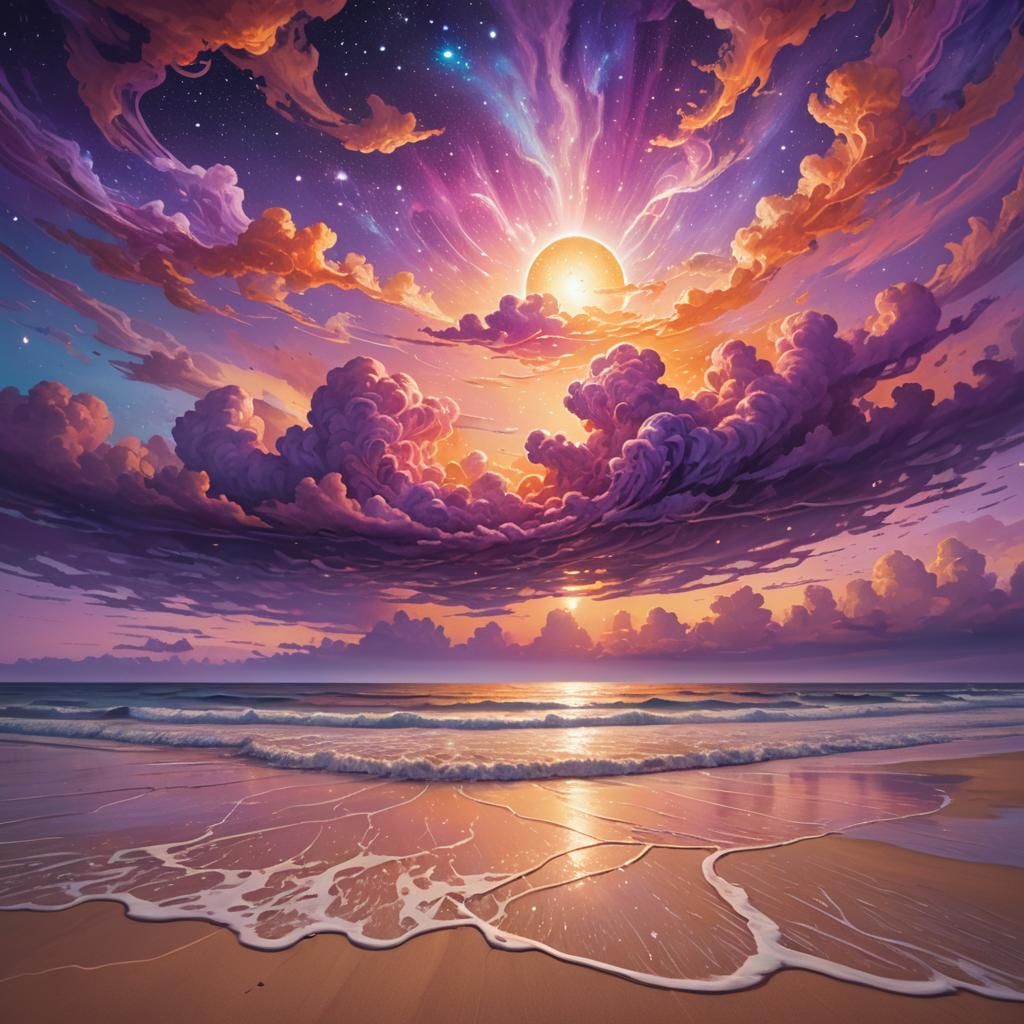 Astral Being at Sunset: Psychedelic Visionary Art