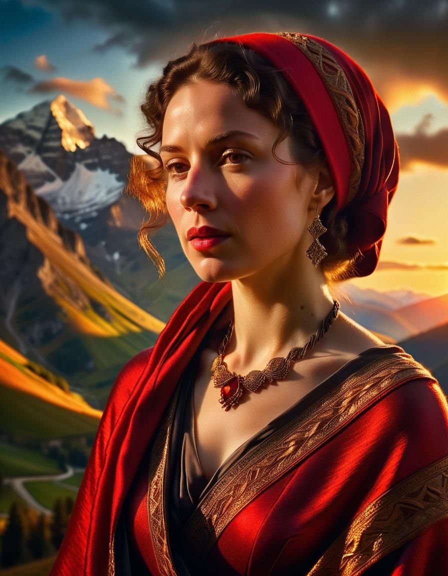 Baroque Woman in Red Dress, Rembrandt Lighting