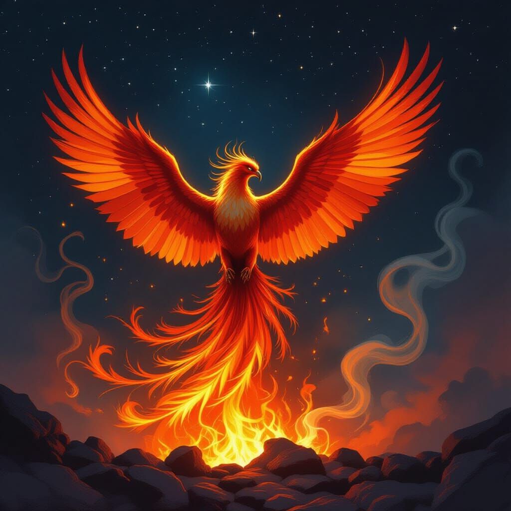 Majestic Phoenix Rises from Embers in Epic Fantasy Art