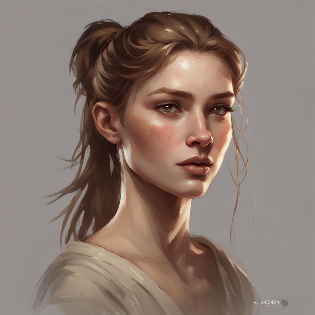 Shy Girl Portrait in Art Nouveau Style