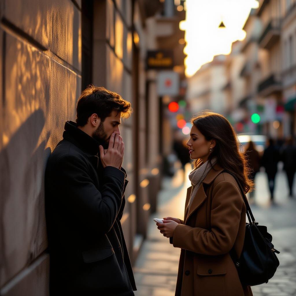 Empathetic Woman Comforts Distressed Man at Sunset