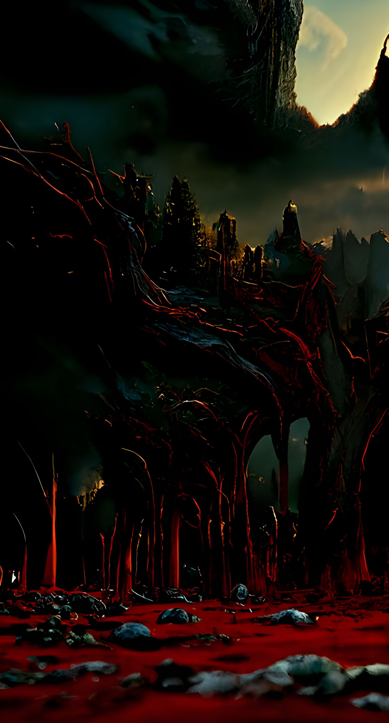 Blood Red Moon over Haunted Forest, Horror Landscape