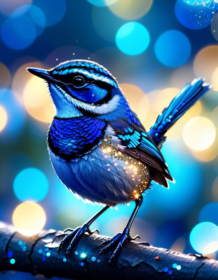 Enchanted Blue Wren in Whimsical Dreamscapes