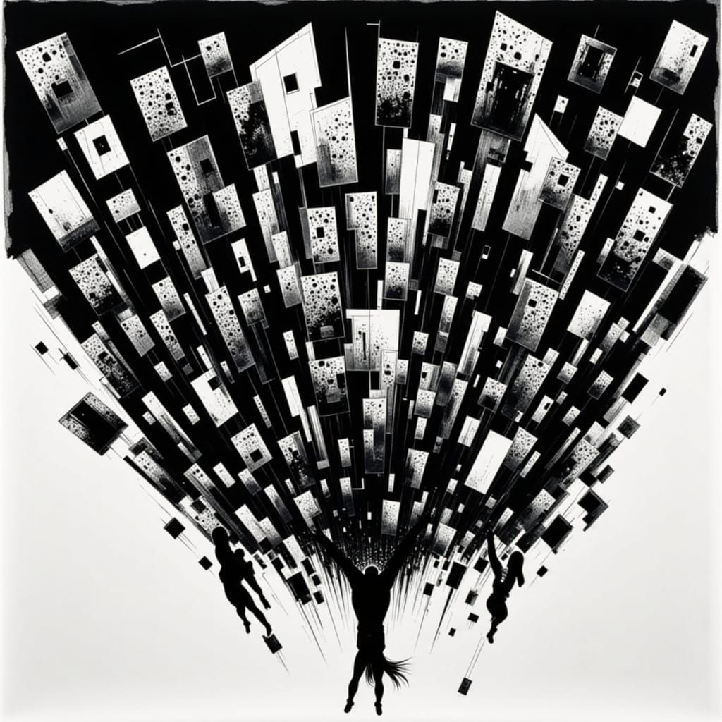 Surreal Ink Style Silhouettes in Digital Space