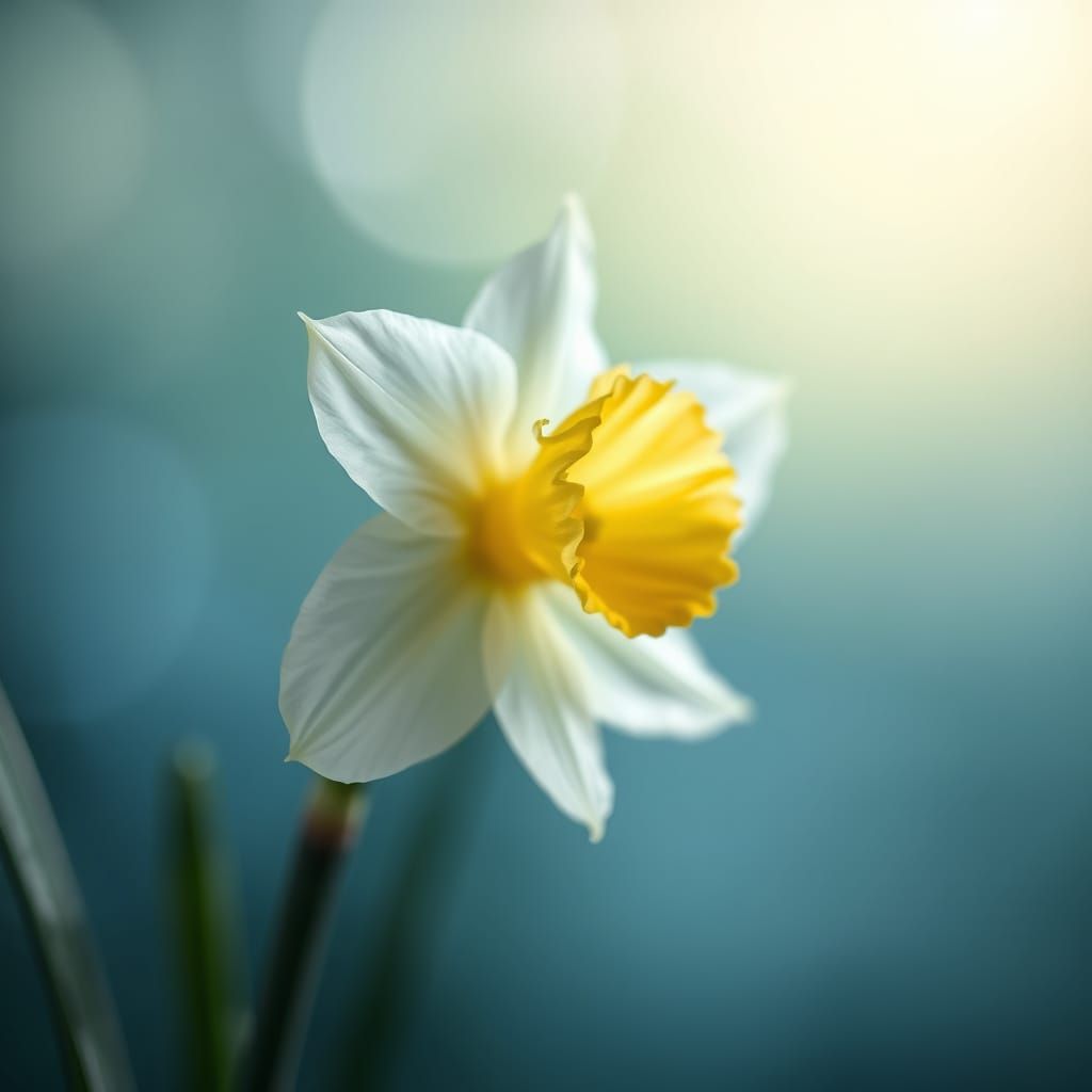 White Daffodil Macro Photograph with Bokeh