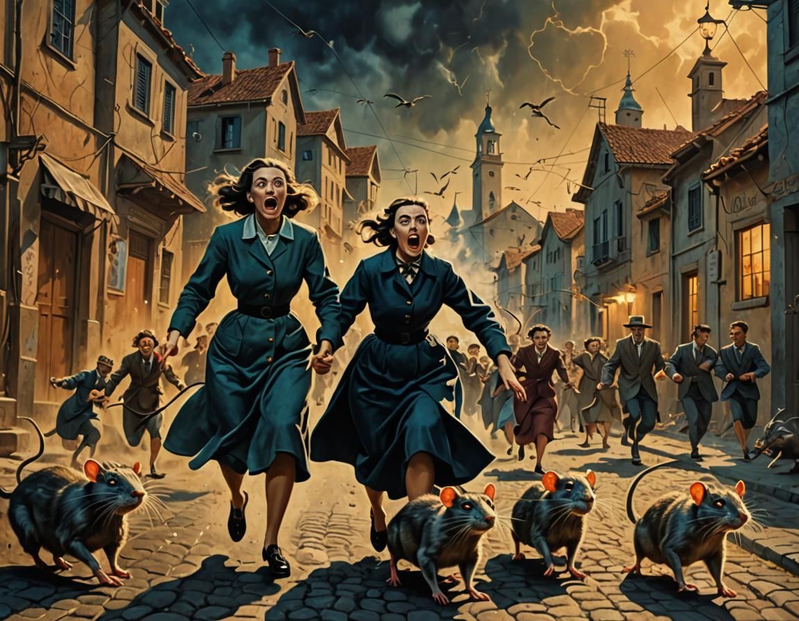 Rats Attack Woman: Vintage Movie Poster in Dark Fantasy