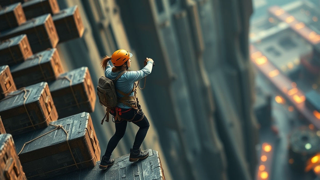 Miniature Climber Ascends Gigantic Stairs in Digital Art Sty...